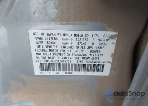 2010 Honda Fit Sport from USA, damaged, VIN JHMGE8H62AC019753